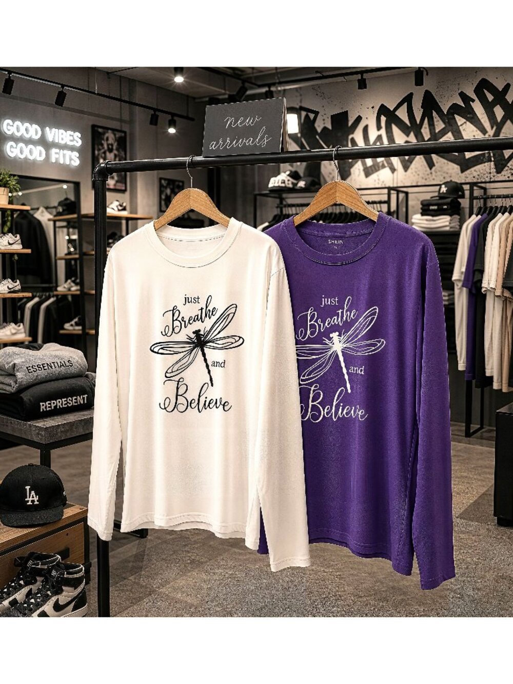 Set of 2 SHEIN “Just Breathe and Believe” Long Sleeve Shirts – Medium